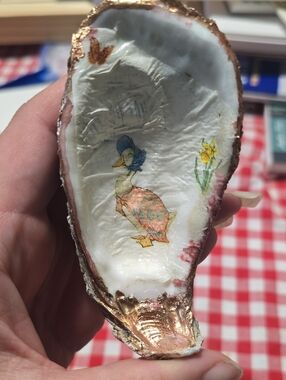 Hand-Painted Duck Decorative Shell Dish - White, Pink, Gold Accents